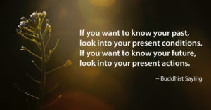 If you want to know your past, look into your present conditions. If you want to know your future, look into your present actions. ~ Buddhist Saying